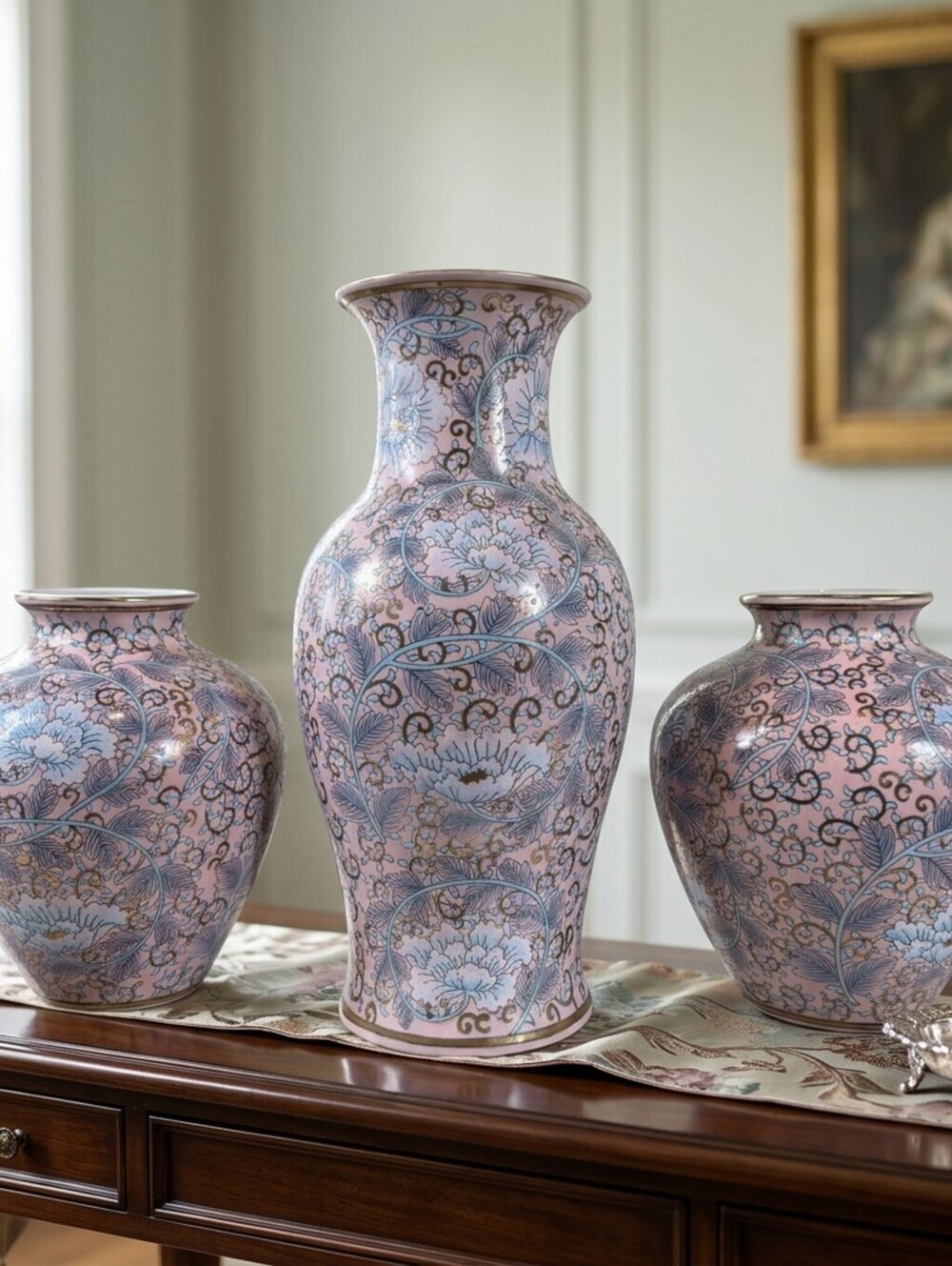 Vintage Set of China Trader Macau Floral Porcelain Vases | Grandmillenial Decor